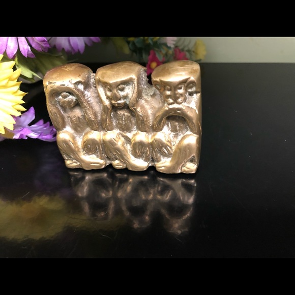 Vintage Three Wise Monkeys Small Brass Statue - Picture 15 of 15